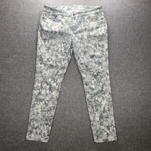 Michael Kors 10P Floral Skinny Jeans Gray White MK‎ Logo Petite Stretch Pants
